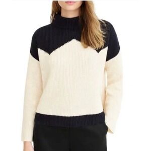 The Reeds J Crew Sweater Women Medium Blue Cream Ski Colorblock Ribbed Mock Neck